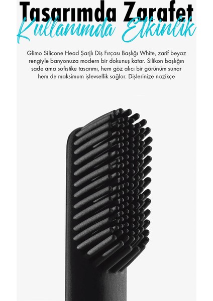 Sonic Şarjlı Diş Fırçası Başlığı 2li | 40.000 Titreşim/dk,5 Temizlik Modu, Silicone Head, Siyah