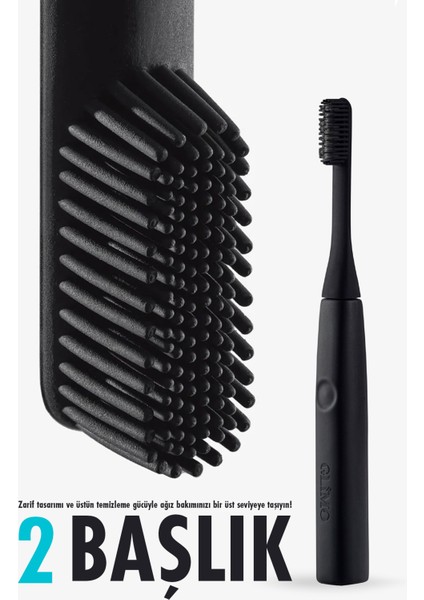 Sonic Şarjlı Diş Fırçası Başlığı 2li | 40.000 Titreşim/dk,5 Temizlik Modu, Silicone Head, Siyah