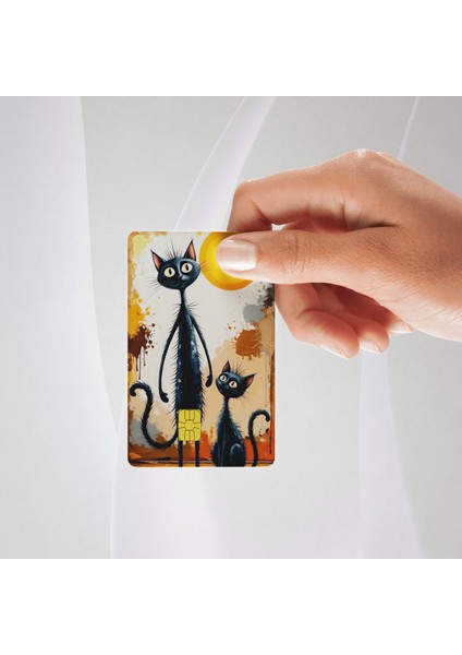 Siyah Sıska Kedi Kredi/banka Kartı Kaplama Sticker Tekli