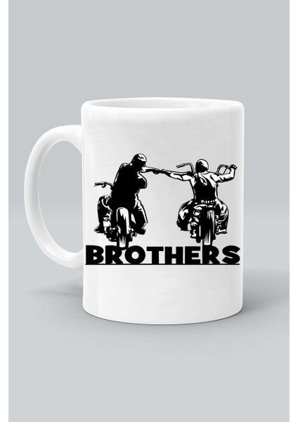 Motorcycle Brothers Motorcu Kardeşler Baskılı Klasik Beyaz Kupa Bardak