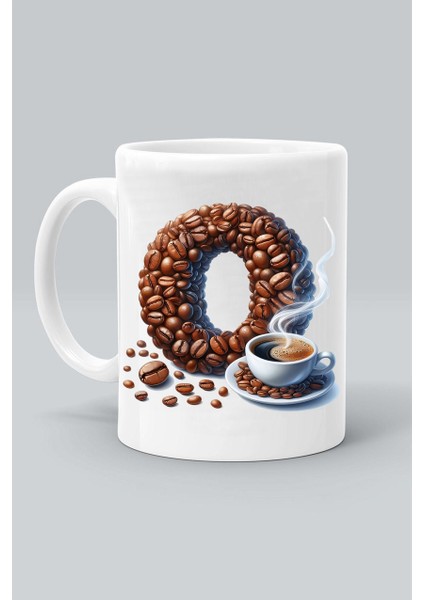 Harf O Kahve Desen Baskılı Beyaz Klasik Kupa Bardak