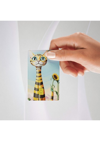 Papatya Desenli Kedi Temalı Kredi/banka Kartı Kaplama Sticker Tekli