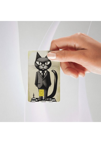 Takım Elbiseli Kedi Temalı Kredi/banka Kartı Kaplama Sticker Tekli