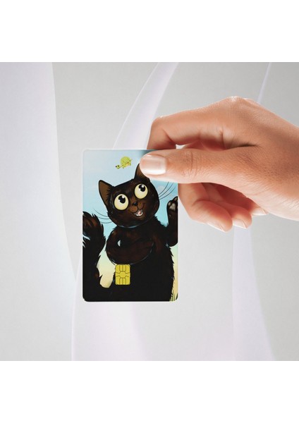 Sevimli Kara Kedi Kredi/banka Kartı Kaplama Sticker Tekli