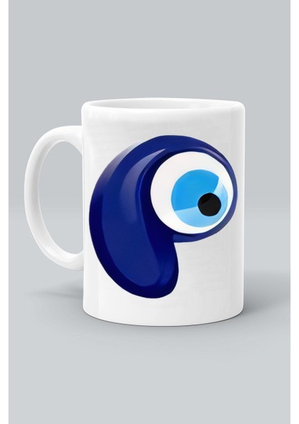 P Harf Nazar Boncuğu Desen Baskılı Beyaz Klasik Kupa Bardak