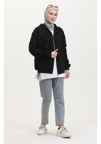 Iki Iplik Kapüşonlu Sweatshirt 9488-01 Siyah