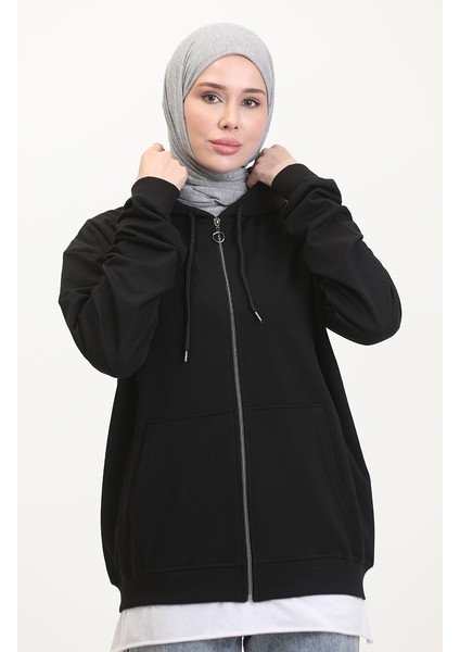 Iki Iplik Kapüşonlu Sweatshirt 9488-01 Siyah modelleri
