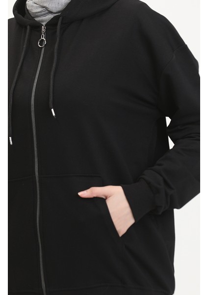 Iki Iplik Kapüşonlu Sweatshirt 9488-01 Siyah fırsatları