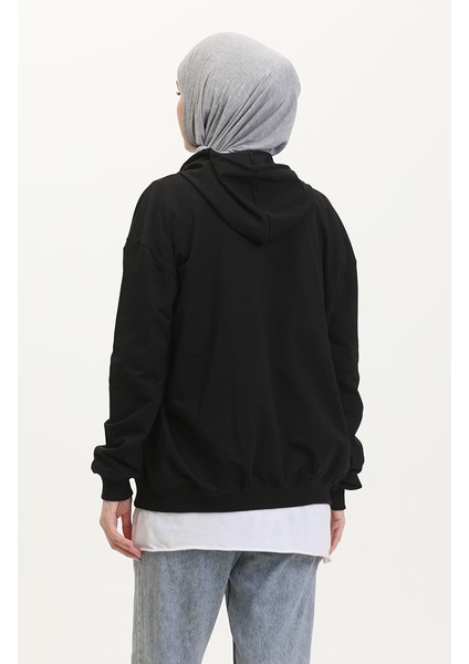 Iki Iplik Kapüşonlu Sweatshirt 9488-01 Siyah indirimleri