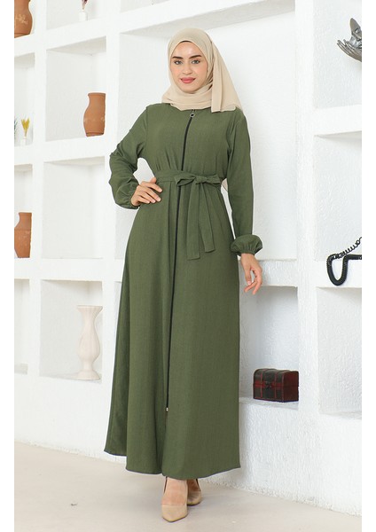 Bürümcük Kumaş Kuşaklı Ferace 1019-04 Haki