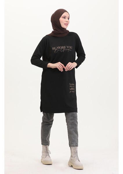 Baskılı Sweatshirt 0540-01 Siyah