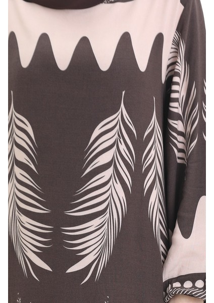 Desenli Viskon Elbise 0005-05 Vizon Kahverengi fırsatları