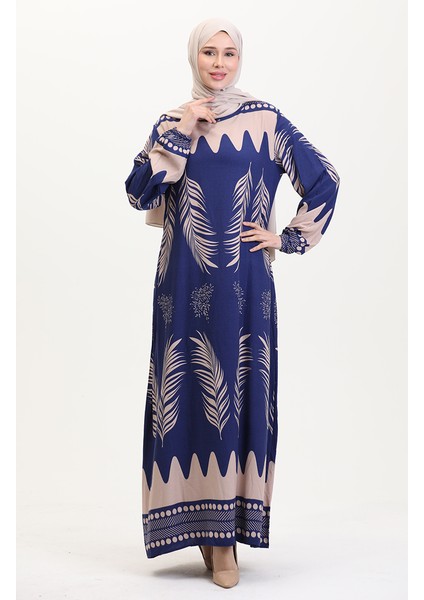 Desenli Viskon Elbise 0005-01 Lacivert fiyatları