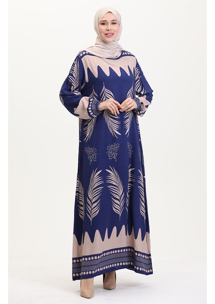 Desenli Viskon Elbise 0005-01 Lacivert modelleri