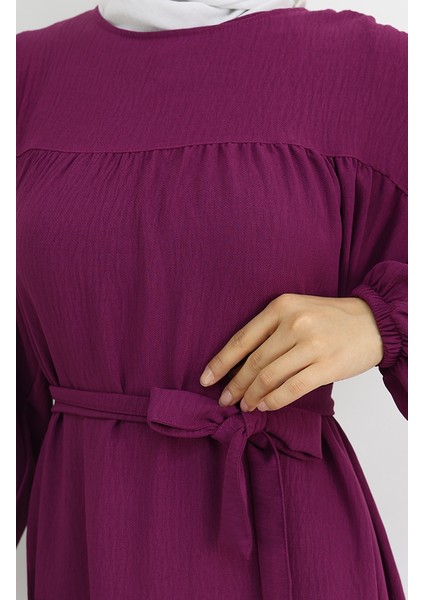 Krep Kumaş Kolu Lastikli Elbise 0029-06 Mor fırsatları