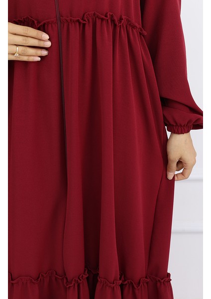 Fırfır Detaylı Boydan Fermuarlı Ferace 0024-01 Bordo fırsatları