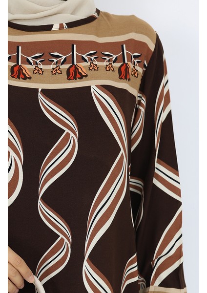 Viskon Kumaş Kol Ucu Lastikli Elbise 0031-04 Kahverengi fırsatları