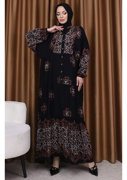 Leopar Garnili Desenli Elbise 5576-06 Siyah fiyatları