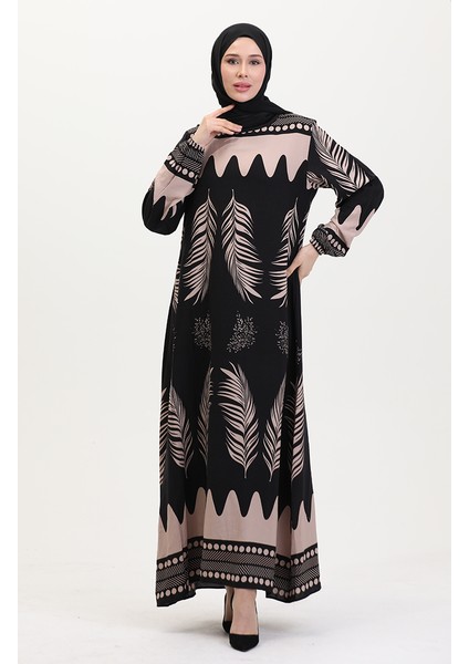 Desenli Viskon Elbise 0005-03 Siyah fiyatları