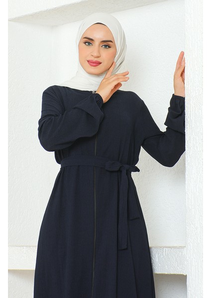 Bürümcük Kumaş Kuşaklı Ferace 1019-06 Lacivert fırsatları