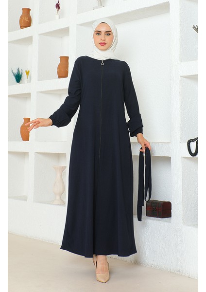 Bürümcük Kumaş Kuşaklı Ferace 1019-06 Lacivert indirimleri