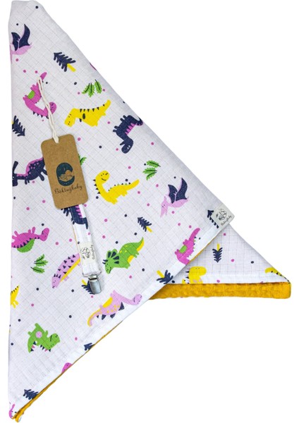 2 Katlı Arkası Sarı Dinazor Desenli %100 Pamuklu Müslin & Pike , Bebek Battaniyes fiyatları