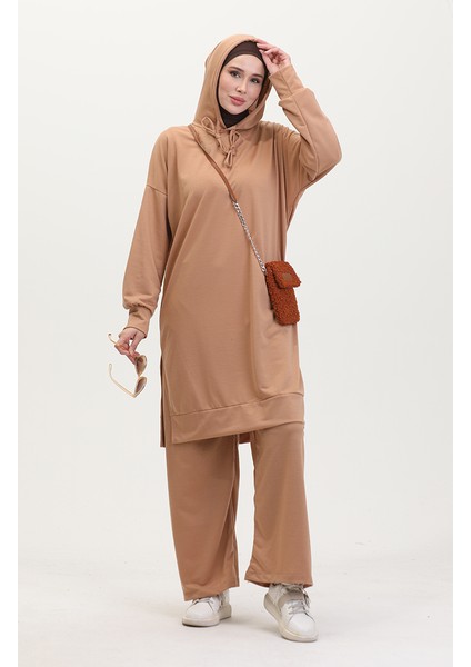 Kapüşonlu Eşofman Takım 0057-11 Sütlü Kahve