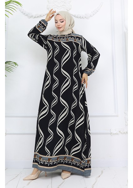 Viskon Kumaş Kol Ucu Lastikli Elbise 0031-01 Siyah fiyatları