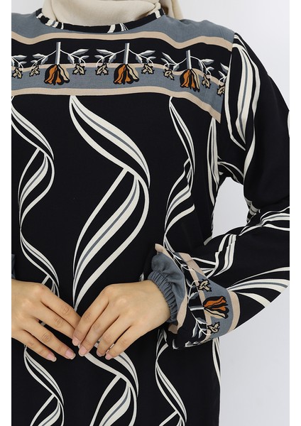 Viskon Kumaş Kol Ucu Lastikli Elbise 0031-01 Siyah fırsatları