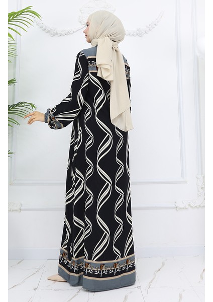 Viskon Kumaş Kol Ucu Lastikli Elbise 0031-01 Siyah indirimleri