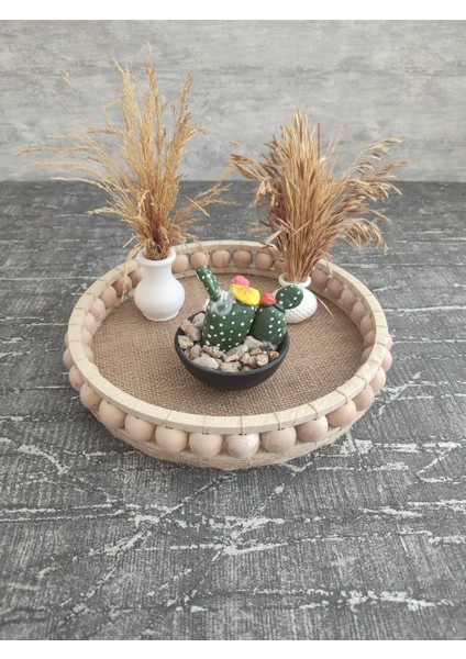 Boncuklu Dekoratif Ahşap Tepsi 28 cm