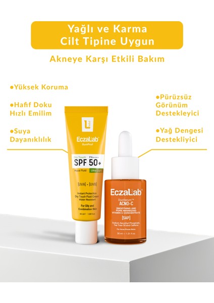 Yağlı & Akneye Eğilimli Ciltler Için Set | Oil Control SPF50+ Güneş Kremi & Acno-C Cilt Serumu modelleri