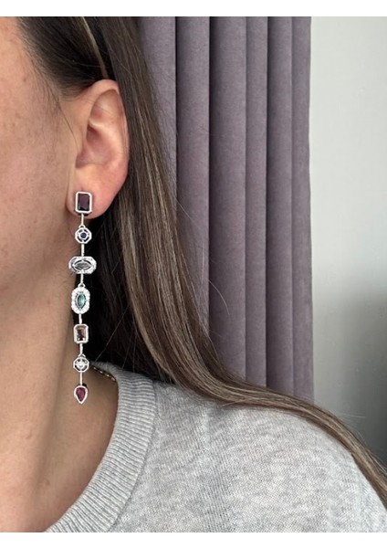 Melis Modeli Renkli Taşlı Sallantılı Küpe fiyatları