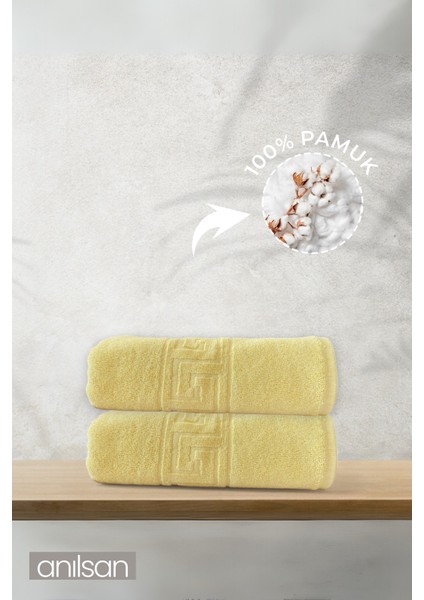 2'li Sarı Greek El Havlusu - 50x90 Cm, 225 Gr, %100 Pamuk, Spa Ve Otel Havlusu, Günlük Kullanıma Uygun