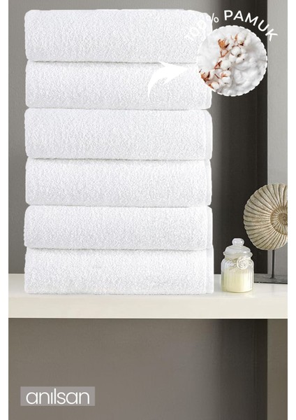 6'lı Beyaz El Havlusu - 50x90 Cm, 225 gr, %100 Pamuk, Spa Ve Otel Havlusu, Günlük Kullanıma Uygun
