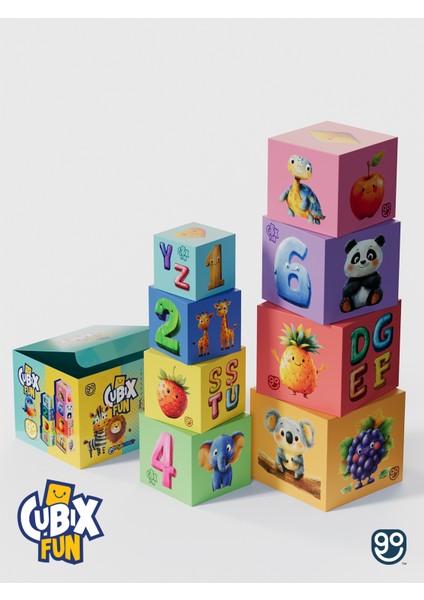 Cubix Fun Istifleme Kutuları Kaba Motor Becerisi Geliştirici Eğitici Denge Kule Oyuncağı
