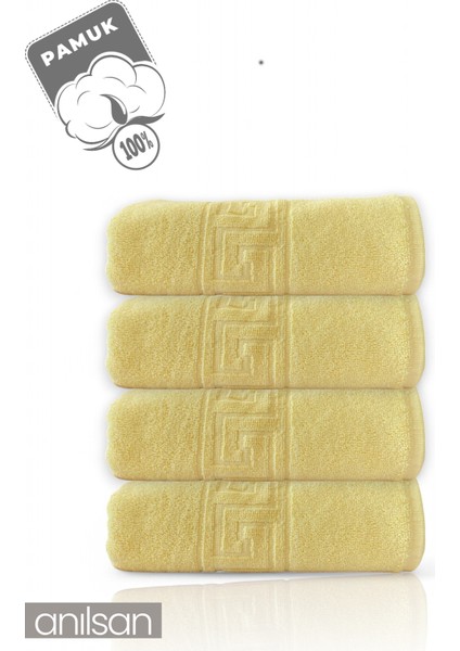4'lü Sarı Greek El Havlusu - 50 x 90 cm , 225 Gr, Pamuk, Spa ve Otel Havlusu, Günlük Kullanıma Uygun fırsatları