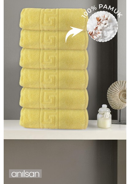 6'lı Sarı Greek El Havlusu - 50 x 90 cm , 225 Gr, Pamuk, Spa ve Otel Havlusu, Günlük Kullanıma Uygun