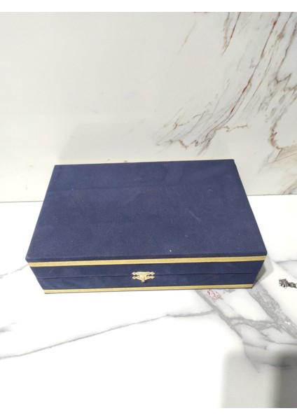 Cezveli 2 Kişilik Fincan Takımı Için Kadife Kutu Lacivert