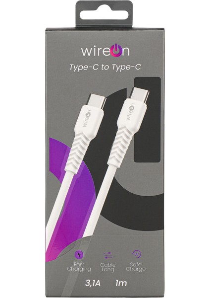 Type-C den Type-C Ye Örgülü Beyaz Hızlı Şarj Kablosu (3.1A - 1 Metre ) - Type -c ToType-C Fast Charging