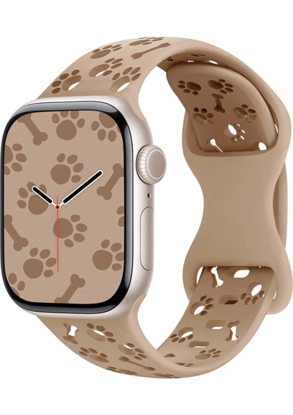 Apple Watch 10/11 42mm-38/40/41mm Kordon Kabartmalı Gonca Kiraz Silikon Kordon 2/3/4/5/6/se/7/8/9