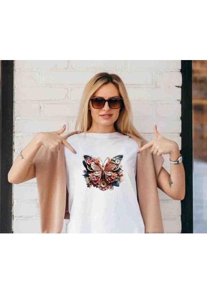 Kelebek 3D Baskılı Özel Tasarım Oversize Tshirt