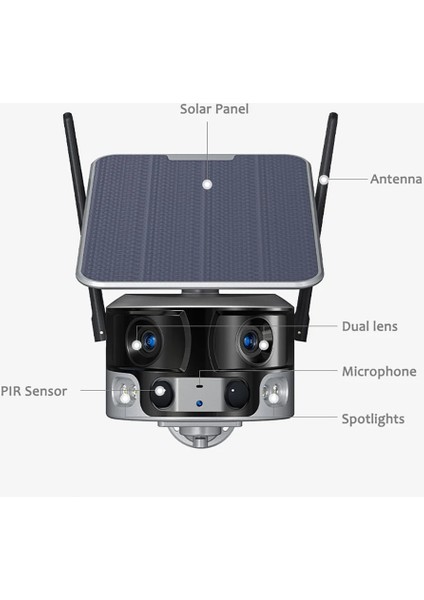 4g 180 Derece Açılı 4k/8mp Panoramik Solar Kamera