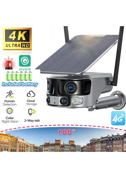 4g 180 Derece Açılı 4k/8mp Panoramik Solar Kamera