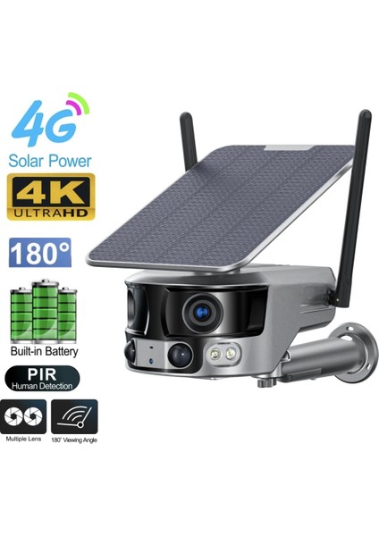 4g 180 Derece Açılı 4k/8mp Panoramik Solar Kamera