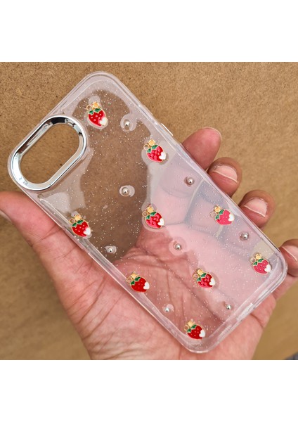 Apple iPhone 16E Uyumlu 3D Desenli Parlak Simli Parıltılı Silikon Kılıf