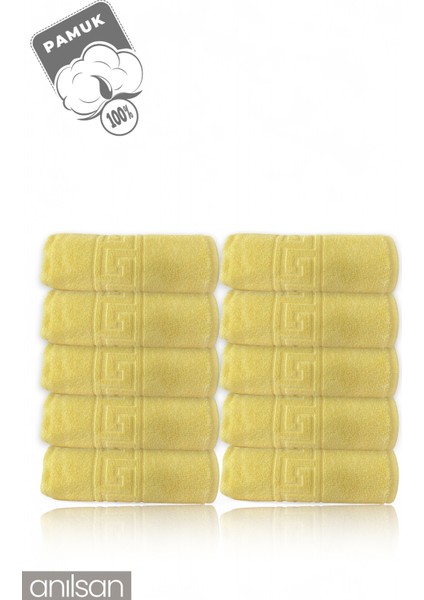 10'lu Sarı Greek El Havlusu - 50 x 90 cm , 225GR, Pamuk, Spa ve Otel Havlusu, Günlük Kullanıma Uygun fiyatları