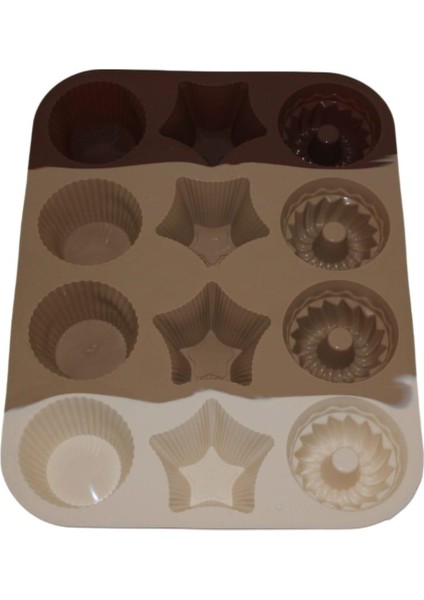 12 Bölmeli Silikon Kek Kalıbı Isıya Dayanıklı Kek Kapsülü Yapışmaz Donut Tart Kek Muffin Ekler Kalıbı 30-23 cm