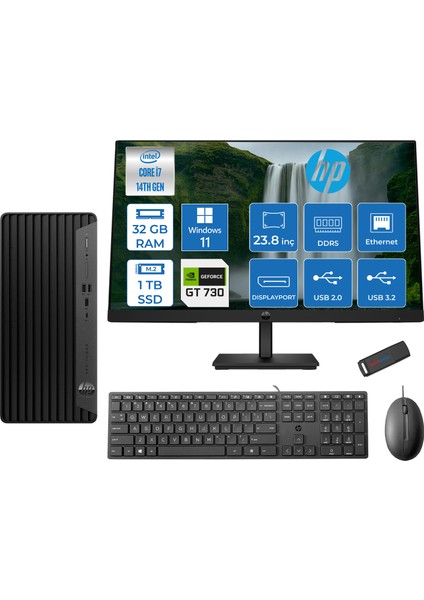 Pro Tower 400 G9 Intel Core I7 14700 32GB Ddr5 1tb SSD 23.8" Fhd Windows 11 Home Nvidia GT730-4GB Masaüstü Bilgisayar 235V5M2ESGT730H18 + Zetta USB Bellek