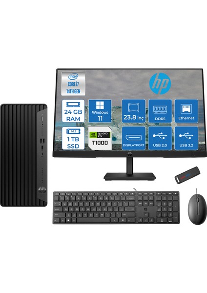 Pro Tower 400 G9 Intel Core I7 14700 24GB Ddr5 1tb SSD 23.8" Fhd Windows 11 Home Quadro T1000-4GB Masaüstü Bilgisayar 235V5M2EST1000H13 + Zetta USB Bellek